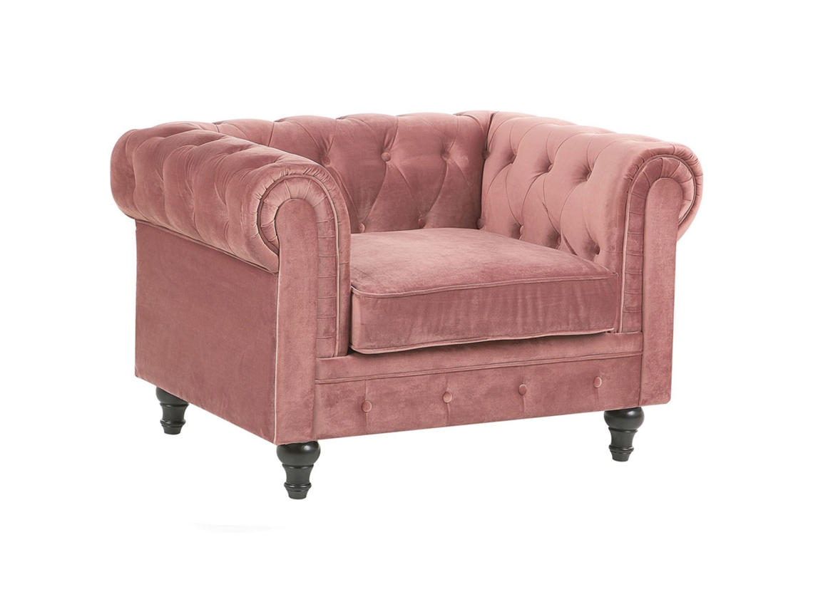 Sillón BELIANI Chesterfield de Terciopelo Rosa 110x75x70