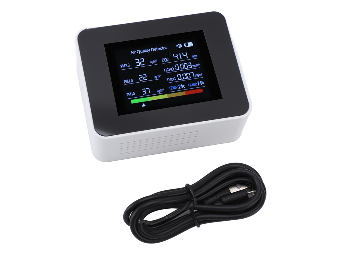 Medidor De Calidad Del Aire Interior 8 En 1 Sensor Ndir Detecta Co2 Pm2.5 Pm10 Pm1.0 Hcho Tvoc Temp Humedad Con Alarma Blanco