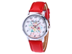 Reloj De Mujer Zhoulianfa Ginebra Correa De Cuero Cuarzo Patrón Margarita F-458a Rojo