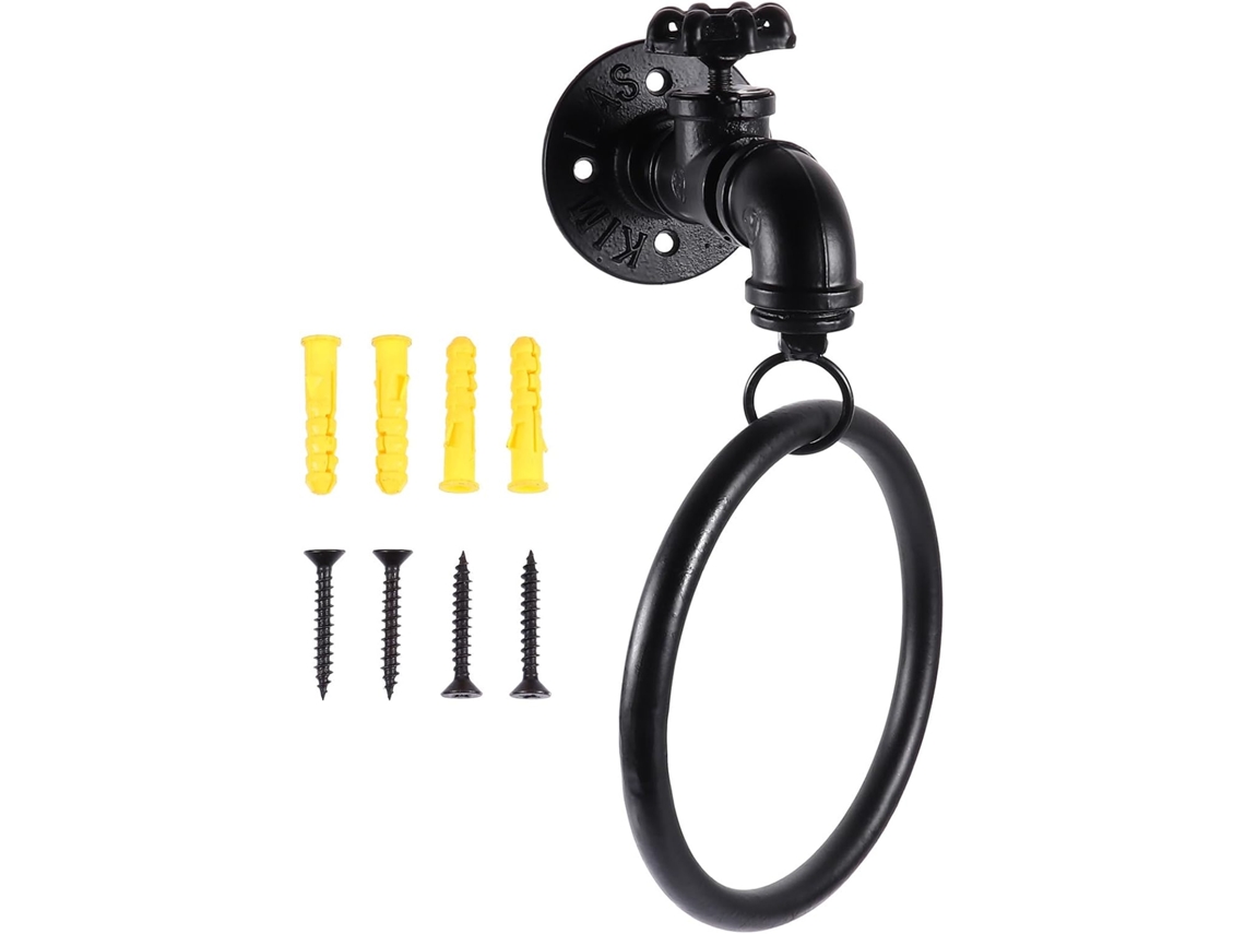 Anillo Toallero De Metal Negro Para Montaje En Pared, Estilo Industrial Y Rústico, Compatible Con Grifos.