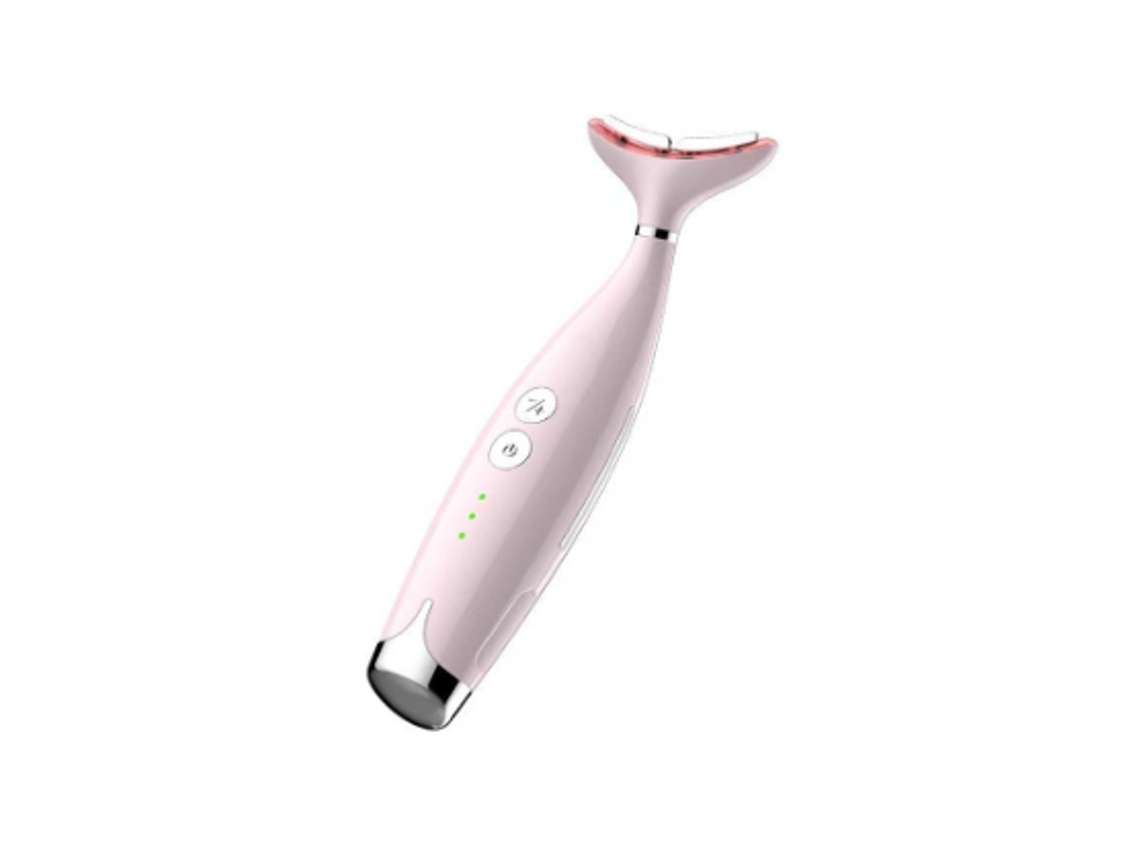 Masajeador facial portátil, masajeador de cuello doble, dispositivo eliminador de mentón rosa Yemaesre