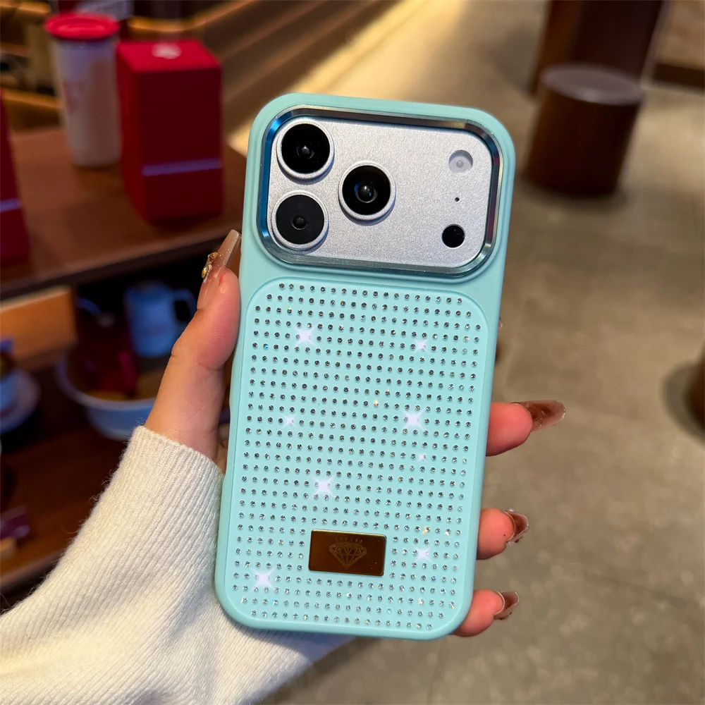 (iphone 13 Pro, Cian) Caso De Teléfono Flash Para Niña Con Diamantes Para Iphone, Caso Antichoque