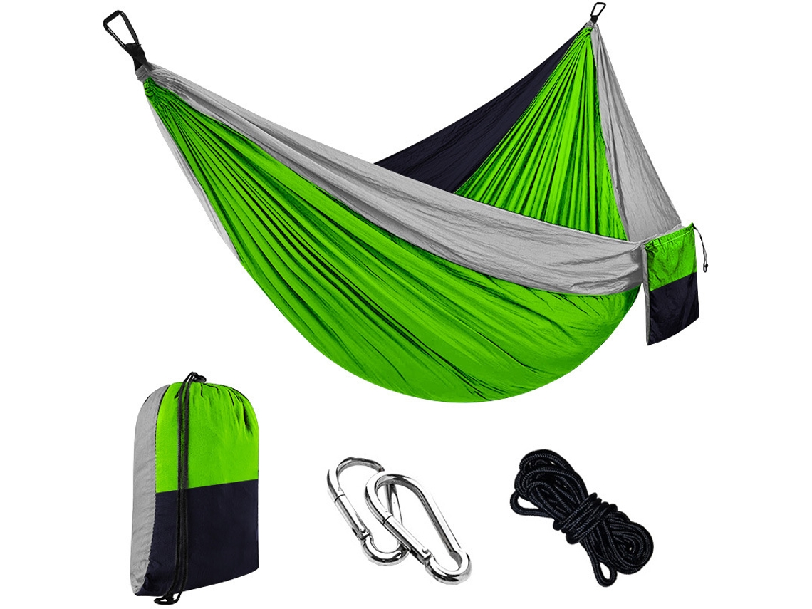 Hamaca Individual Chrui Con Cuerda De 2 M Y Mosquetón, 270 X 140 Cm (gris/verde Fruta/azul Marino)