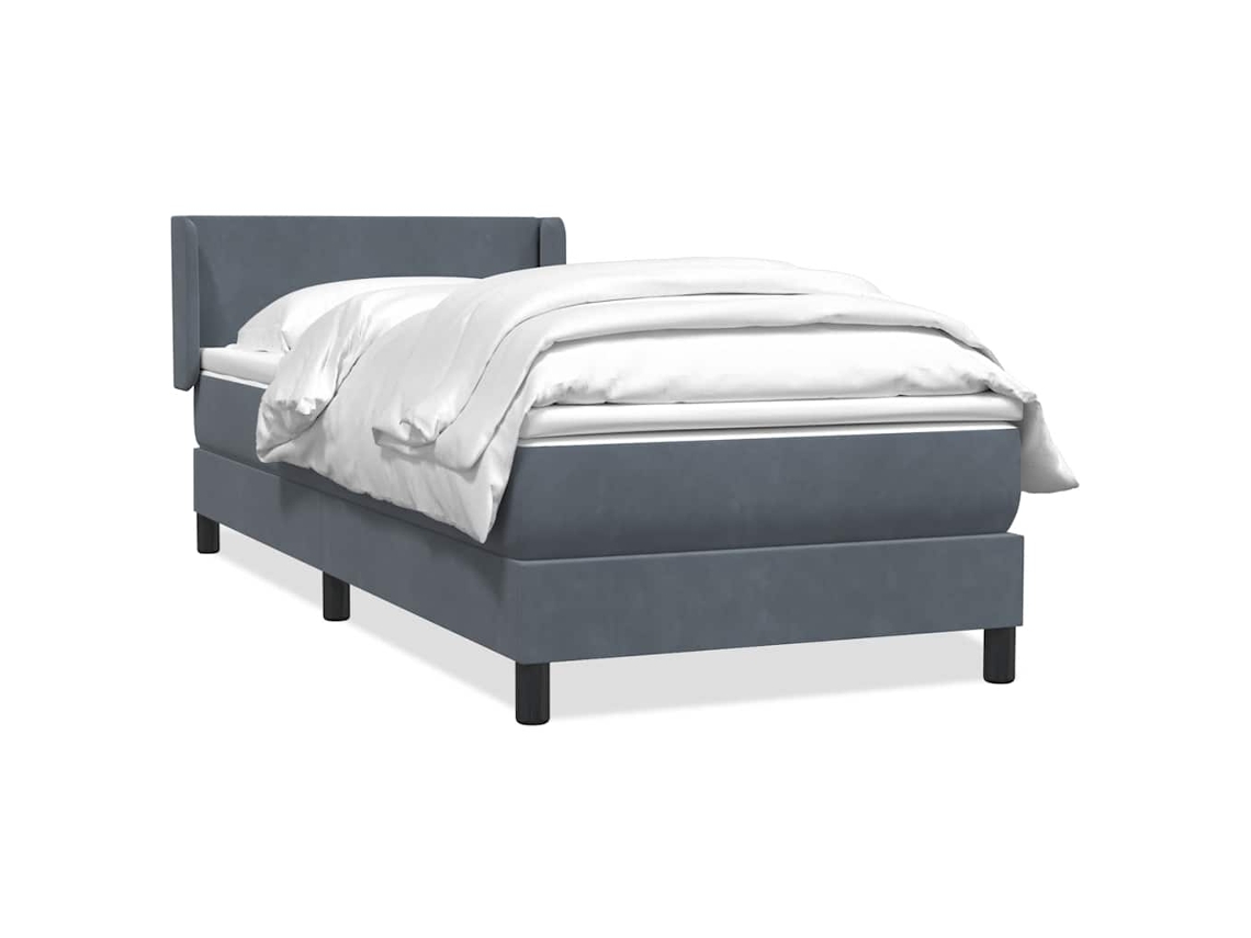 Cama Box Spring Con Colchón Terciopelo Gris Oscuro 90x220 Cm