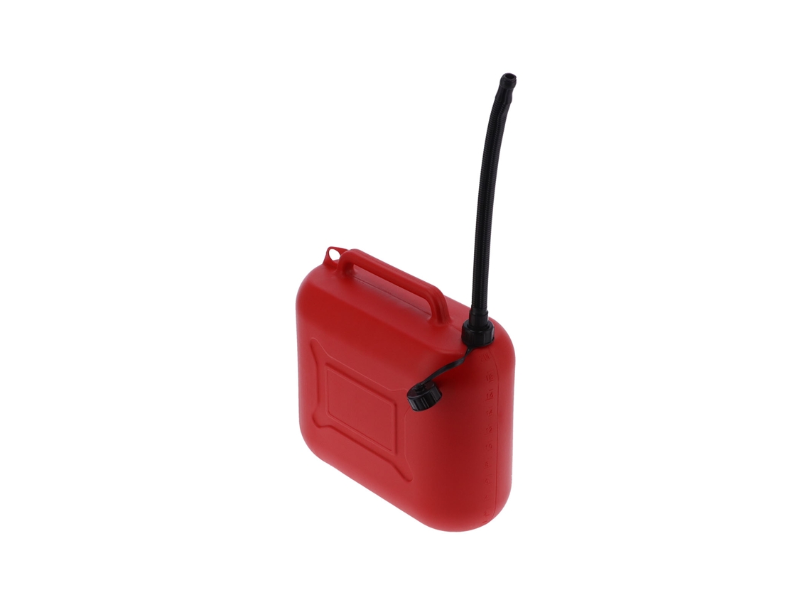 Bidón de gasolina antideslizante de ABS rojo de 20 litros con tubo de 43 cm.