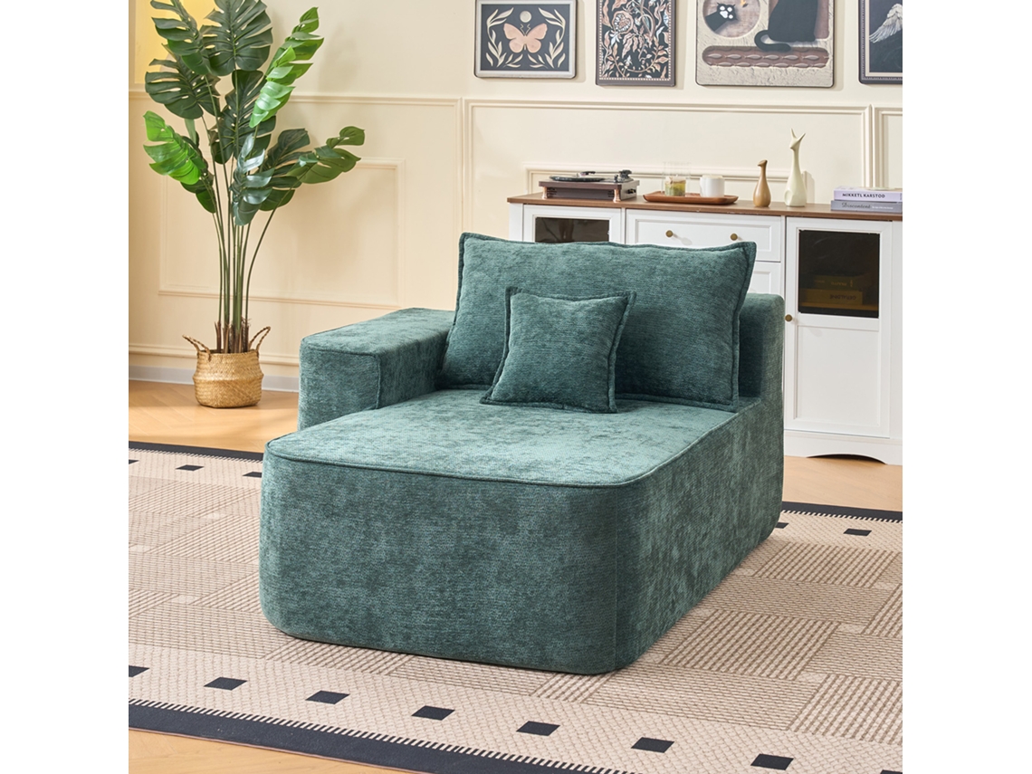 Chaise Longue 2 Plazas - Sofá Cómodo Y Suave Con Cojín Y Bolsillos Laterales - Verde
