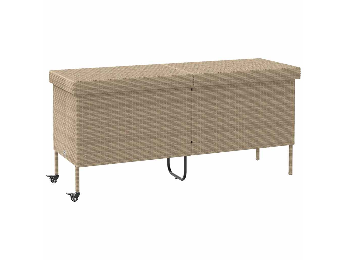 Caja de almacenamiento de jardín con ruedas, mimbre, beige, MAISON EXCLUSIVE (160 x 55 x 75 cm)
