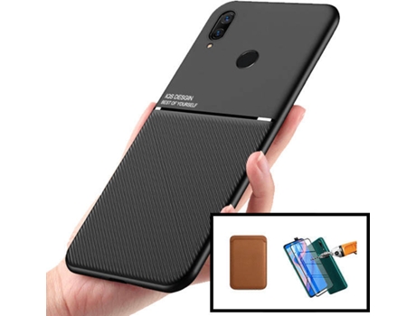 Kit Carcasa y Protector Huawei P Smart Z PHONECARE Magnetic Lux, Magentic Wallet 5D Full Cover Marrón