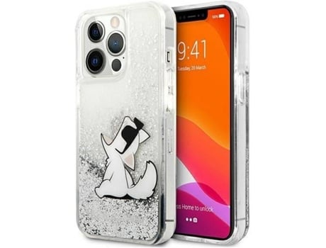 Carcasa Apple KARL LAGERFELD iPhone 13, 13 Pro Glitter 92 Plateado