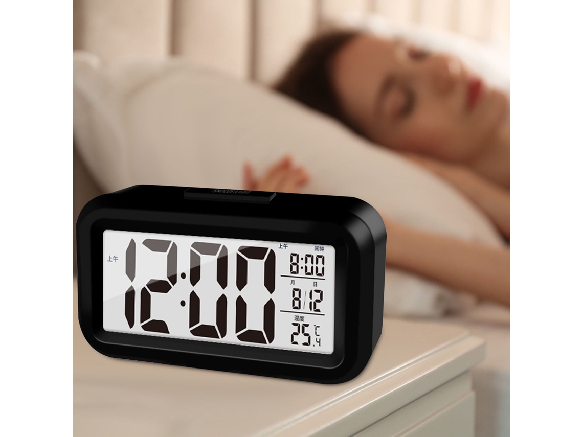 Reloj despertador digital, pantalla LED de 4,3 pulgadas, control de luz, calendario portátil con función de repetición Nicecee