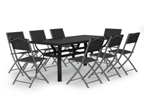 Conjunto 9 de comedor de jardín VIDAXL gris y negro