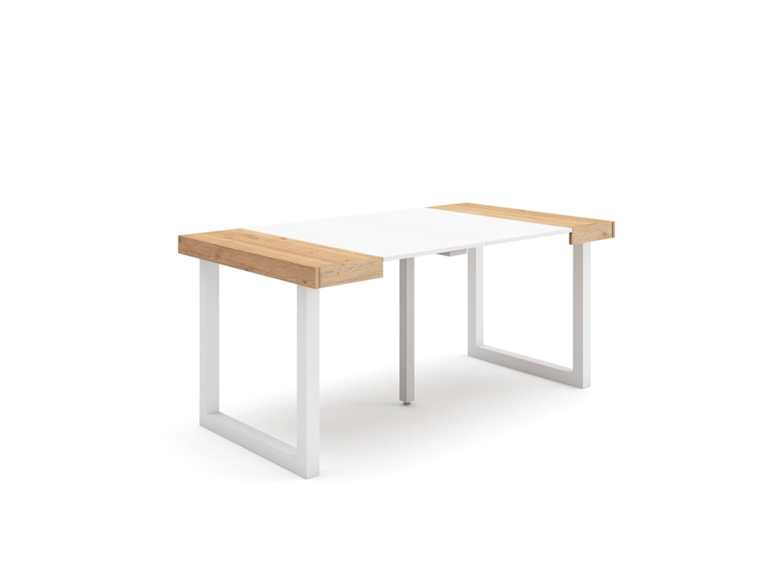 Mesa Consola extensible 160 Para 8 comensales Patas madera maciza Roble y blanco SKRAUT HOME