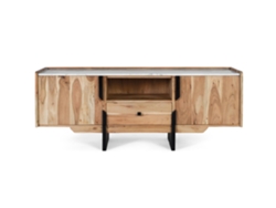 Mueble de TV de madera de acacia y mármol blanco