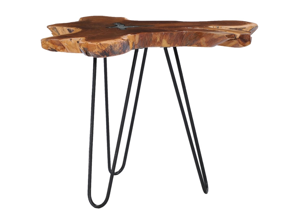 Mesa De Centro De Madera Maciza De Teca Y Polirresina 70x45 Cm
