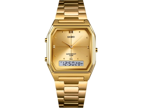 VEANXIN Reloj de pulsera para mujer con correa de acero inoxidable LED cuadrado resistente al agua-oro rosa