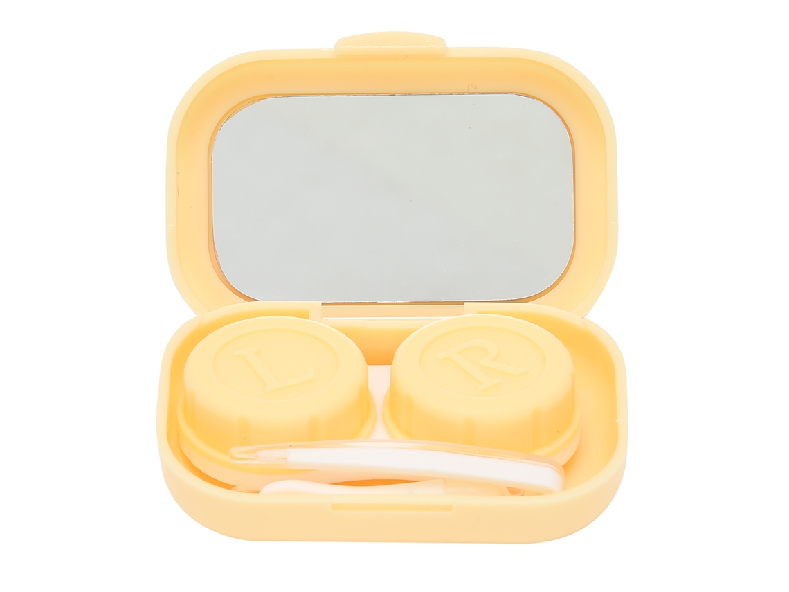 Bonito Kit Portátil Para Guardar Lentes De Contacto - Amarillo Con Pinzas, Palito Y Espejo Resistente A Los Golpes