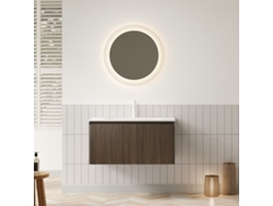 Mueble De Lavabo Loji 80 Cm De Pared Con Lavabo Blanco De Resina, 1 Cajón, Acabado Roble Marrón, Premontado