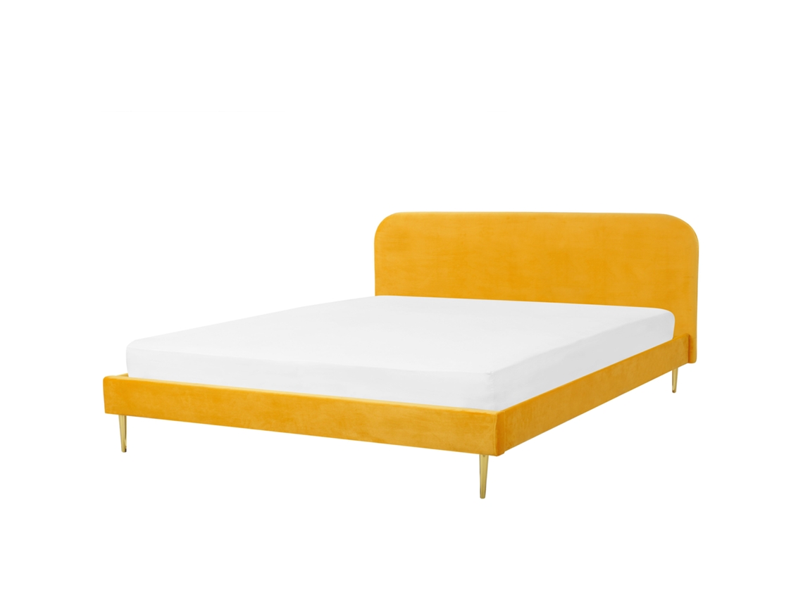 Cama con somier BELIANI Flayat de Terciopelo Amarillo 193x215x109