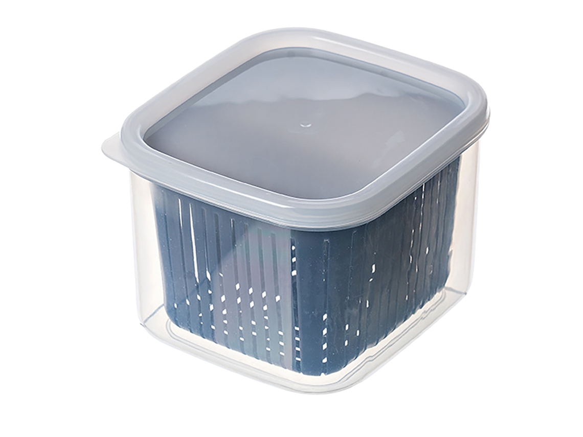 Contenedor De Almacenamiento Con 2 Compartimentos Para Verduras Y Frutas Con Cesta De Drenaje Azul.