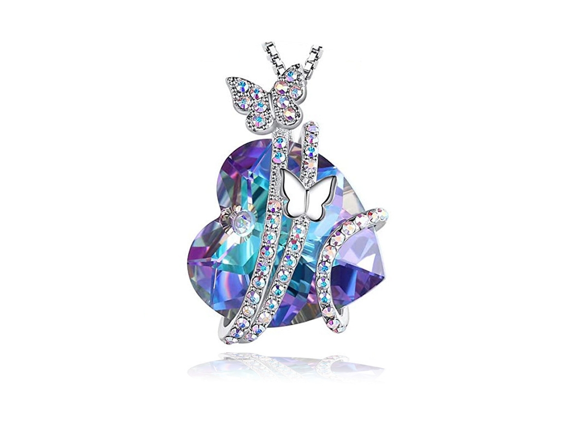 Colgante Corazón Mariposa, Joya Engastada, Collar Cristal Cumpleaños, Regalo Día Madre, Para Mujer
