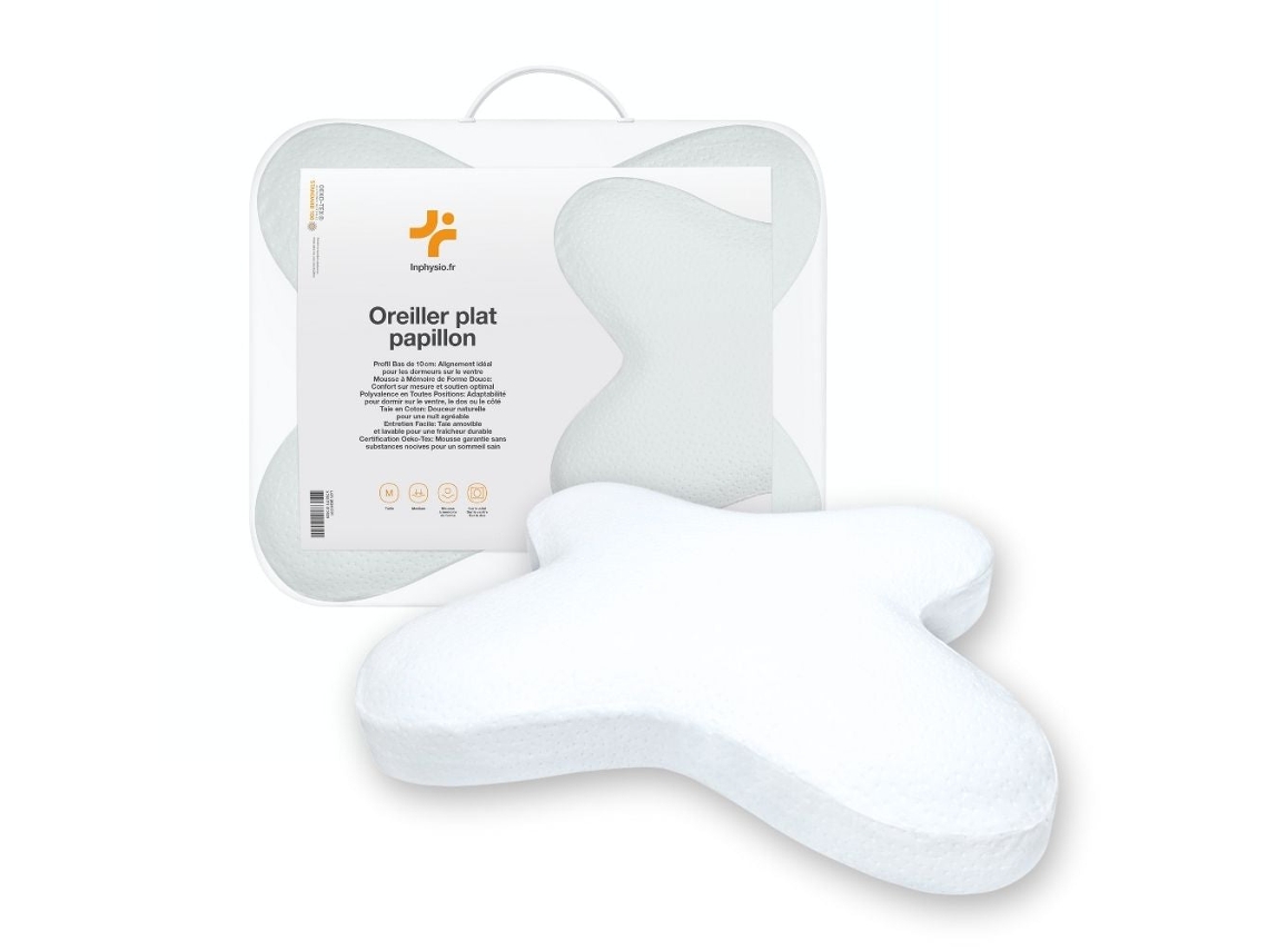 Almohada de Dormir INPHYSIO Mariposa Plana Baja Blanco (56x46x10cm)