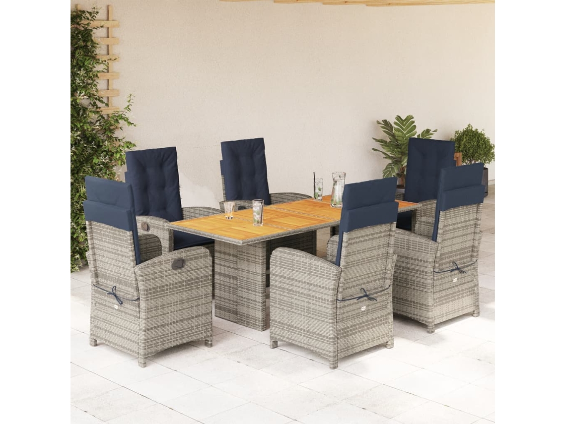 Juego de comedor de jardín de 7 piezas con cojines de mimbre beige de DKD Home Decor