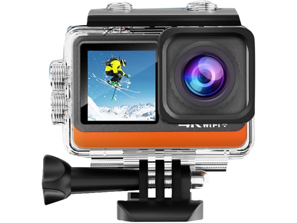 Cámara De Acción Wifi Ultra Hd 4k 30fps 16mp Con Doble Pantalla Ips Lcd De 2.0", Gran Angular De 170° Y Resistente Al Agua Hasta 30 M.