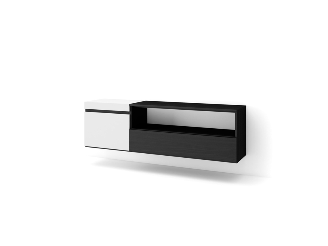 Mueble TV Televisión 150x45x35cm Para TV hasta 65 Colgado Suspendido Blanco y negro