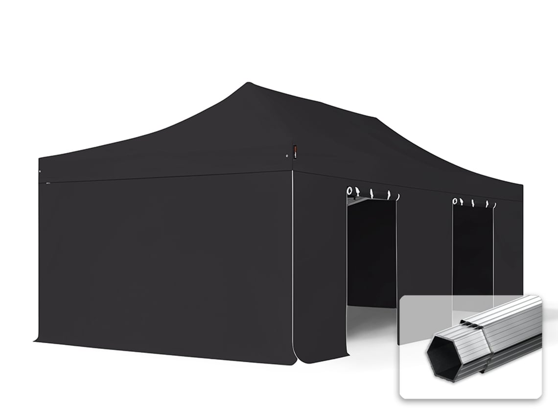 Carpa plegable de 4 x 8 m, aluminio profesional de 50 mm, laterales sin ventanas, color negro