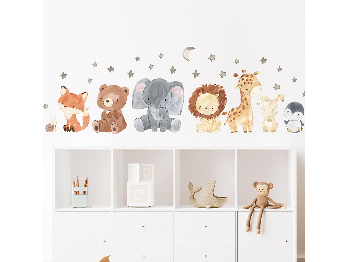 Adhesivos de animales del bosque: oso, zorro y ciervo para habitación infantil Kofihety