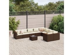 Conjunto de sofás de jardín de 10 piezas con cojines de mimbre marrón de DKD Home Decor