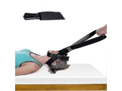 Dispositivo de tração cervical com cinta e fita para barba para aliviar dores musculares e melhorar a postura.