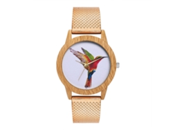 Reloj De Pulsera Unisex Con Estampado De Pájaros Y Correa De Malla De Oro Rosa Con Cuarzo.