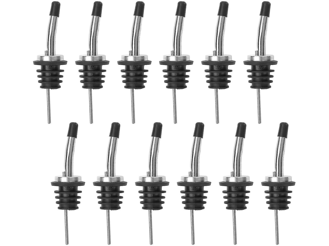 Dispensador de botellas de acero inoxidable 18/8 con diseño cónico y tapones de goma para un control preciso de bebidas y licores.