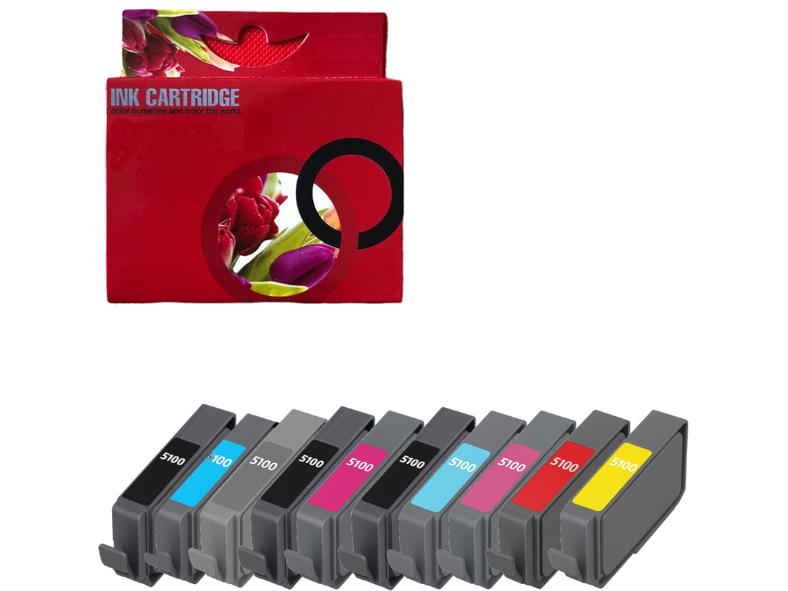 Paquete de 10 cartuchos de tinta pigmentada multicolor Pfi5100 compatibles con Canon Ipf Pro-310