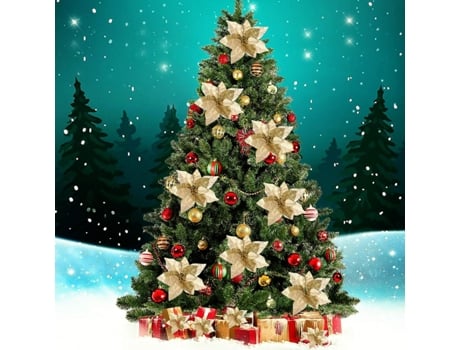 15 piezas de flores artificiales con purpurina navideña, decoraciones de flores artificiales de 8,7 pulgadas, adornos para árboles de Navidad