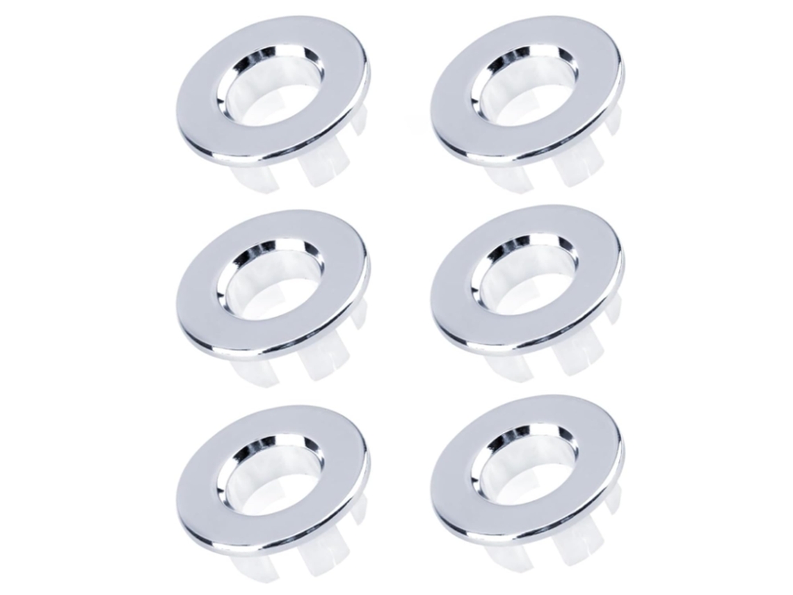Juego de 6 anillos antidesbordamiento para baño, accesorio de cobre fino y plata Tommy01