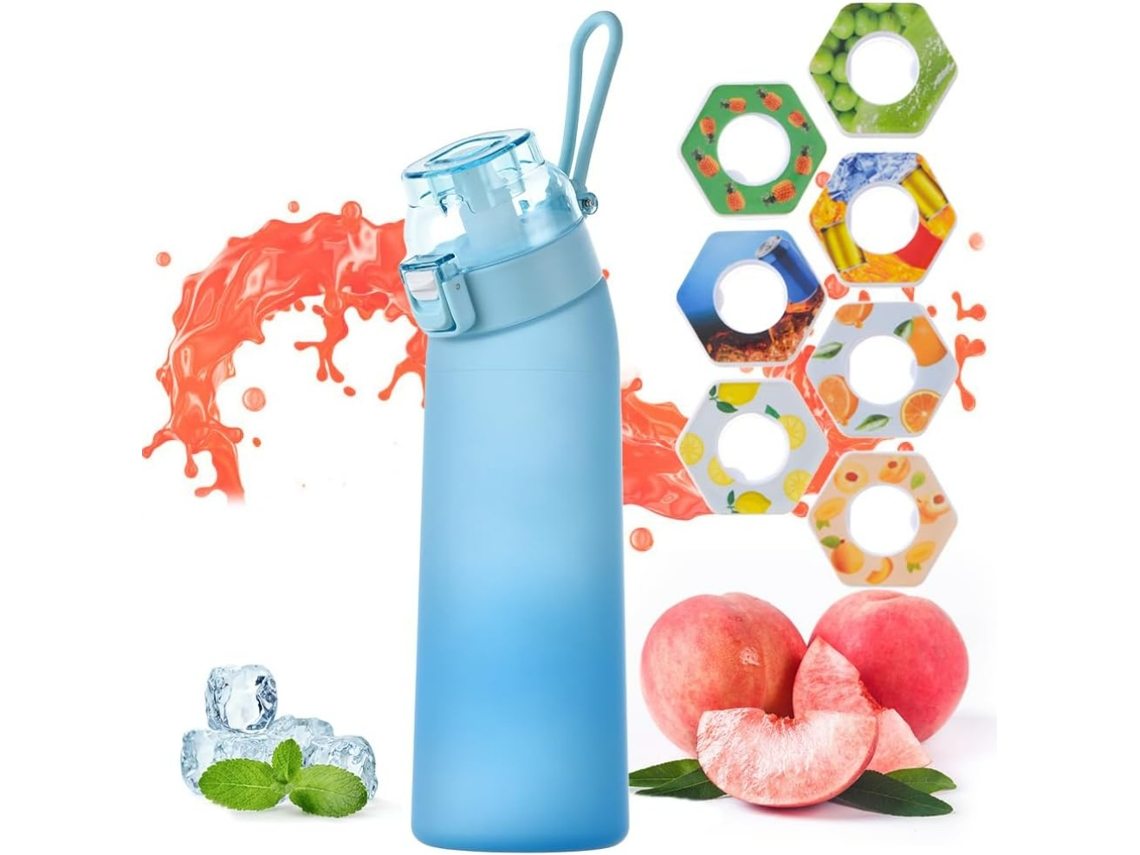 Botella CUICH Botella de Agua con Fragancia con 7 Cápsulas de Sabor Air Water Up Bottle 650Ml Azul