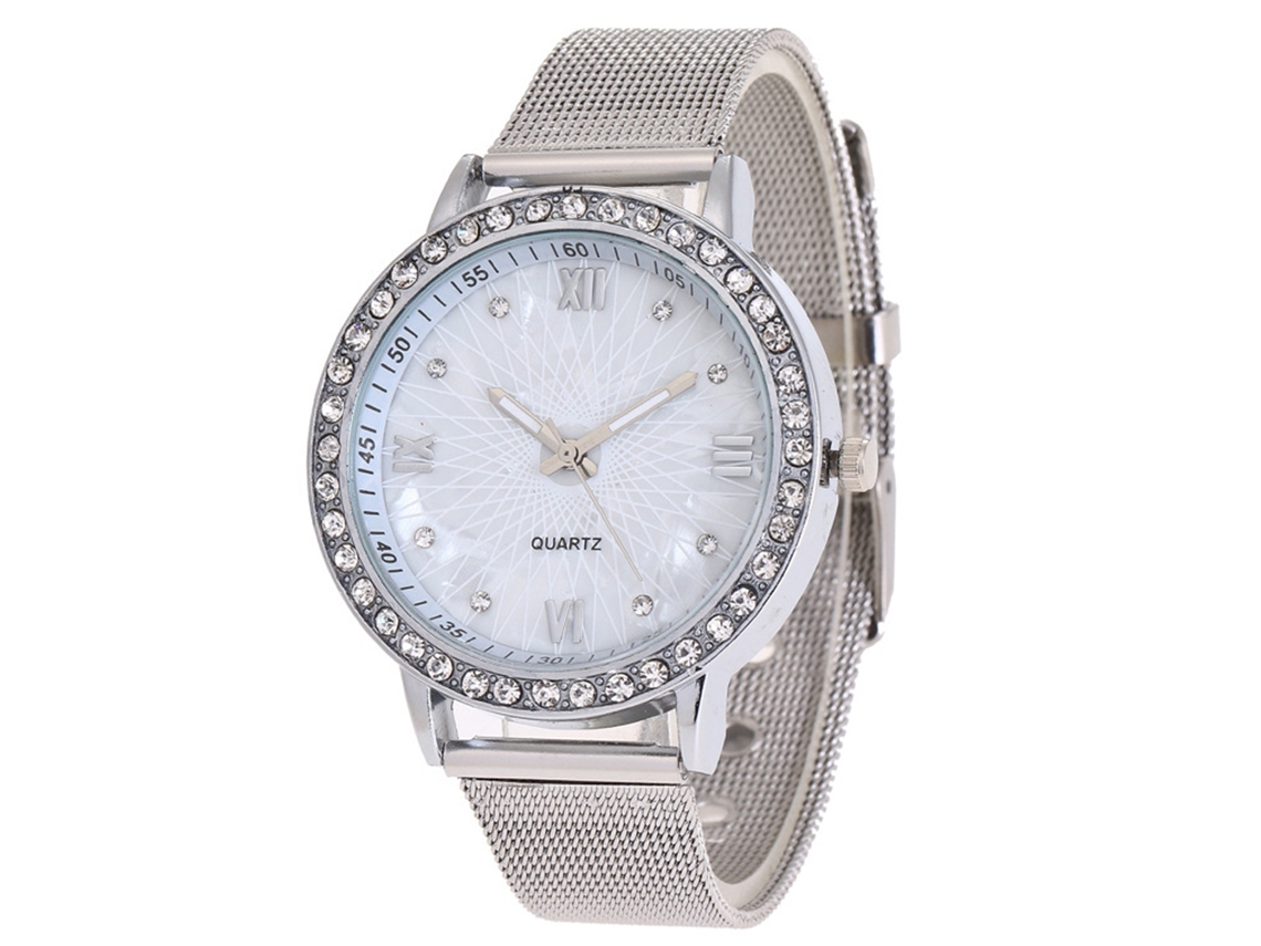 Reloj De Pulsera Analógico De Cuarzo Unisex Moderno Con Esfera Redonda Plateada