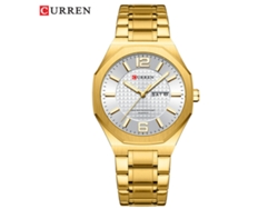 Reloj De Cuarzo Sencillo E Impermeable (dorado Y Blanco) Con Correa De Acero Inoxidable, Fecha, Estilo Casual De Negocios, Forma Octogonal.