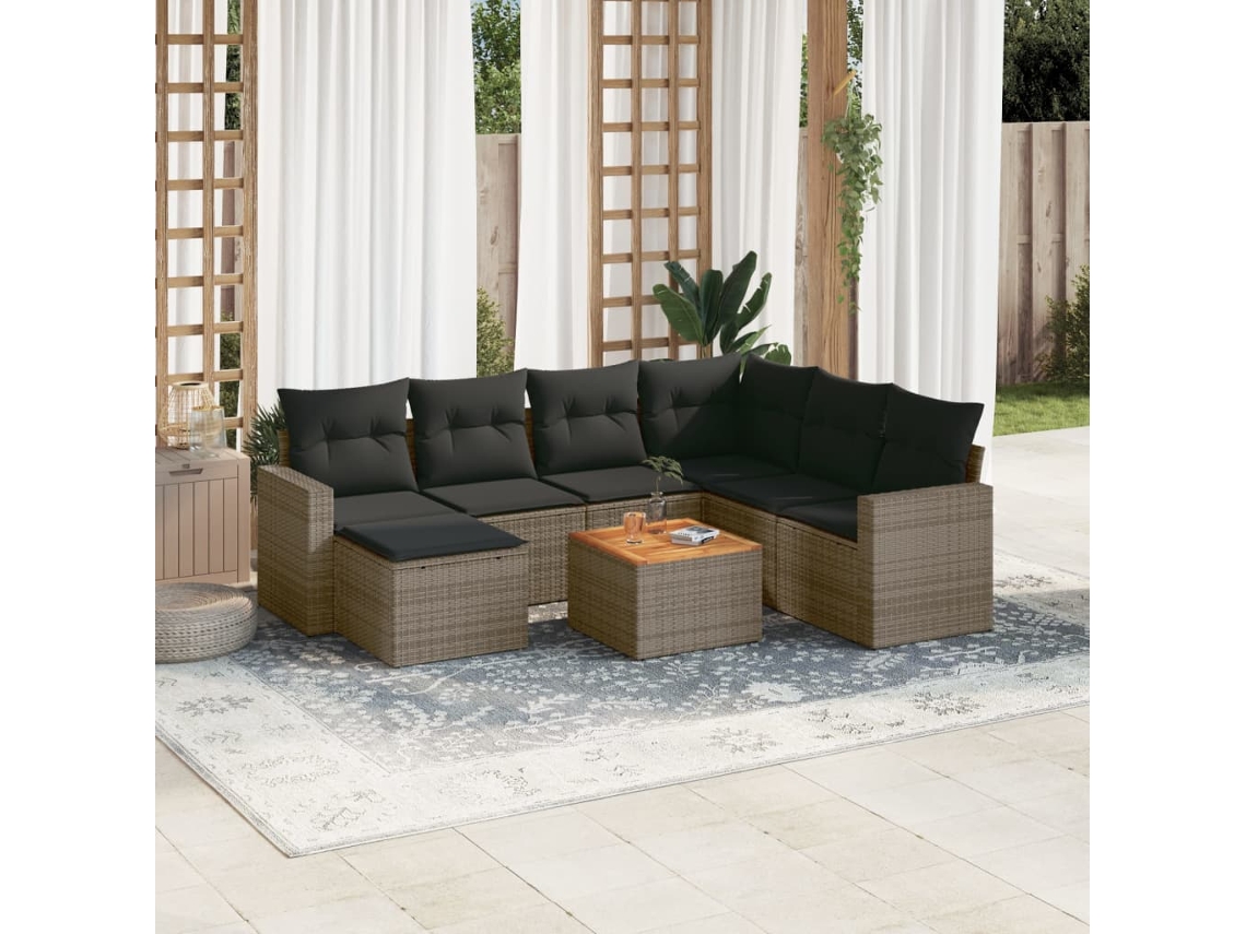 Conjunto de sofá de jardín de 8 piezas con cojines, ratán gris, DKD Home Decor