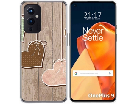 Carcasa OnePlus 9 5G TUMUNDOSMARTPHONE Corazones Madera Multicolor