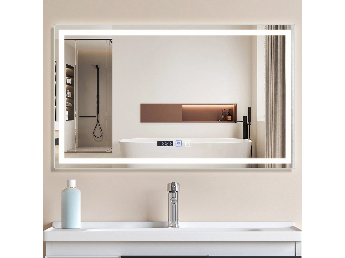 Espejo de pared ZMH para baño con iluminación LED y función táctil.
