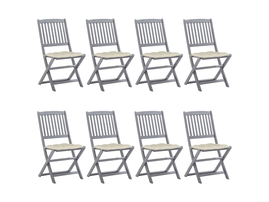 Sillas plegables de exterior DKD Home Decor de 8 piezas con cojines de acacia maciza