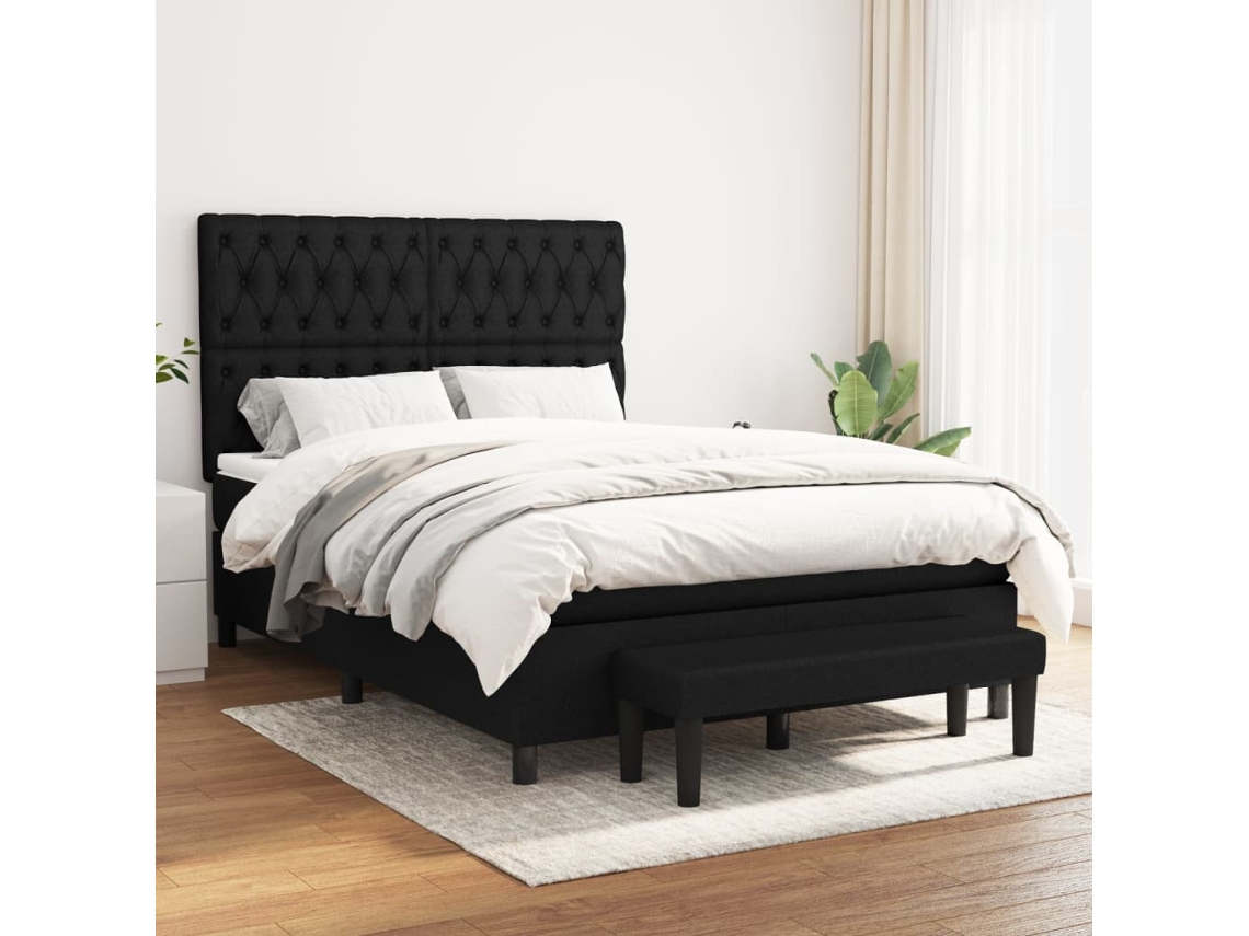 Cama Box Spring Con Colchón Tela Negro 140x200 Cm