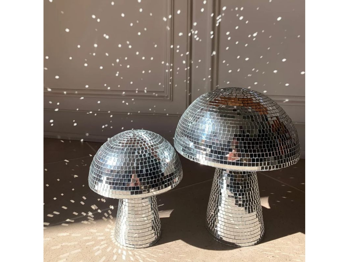 Bola De Disco Plateada Con Forma De Hongo, Adorno Reflectante Para Decoración De Fiestas, Habitaciones Y Mesas.
