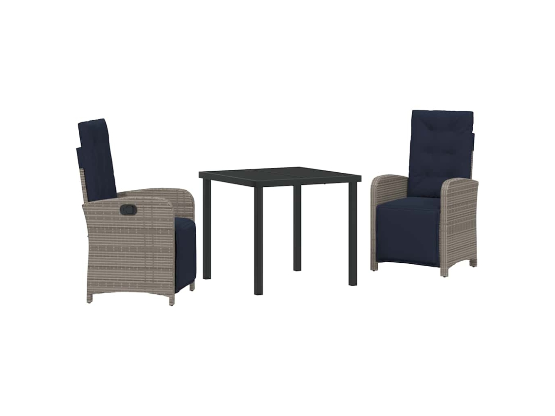 Conjunto de comedor de jardín de 3 piezas - Muebles de jardín de mimbre gris HARLANV1