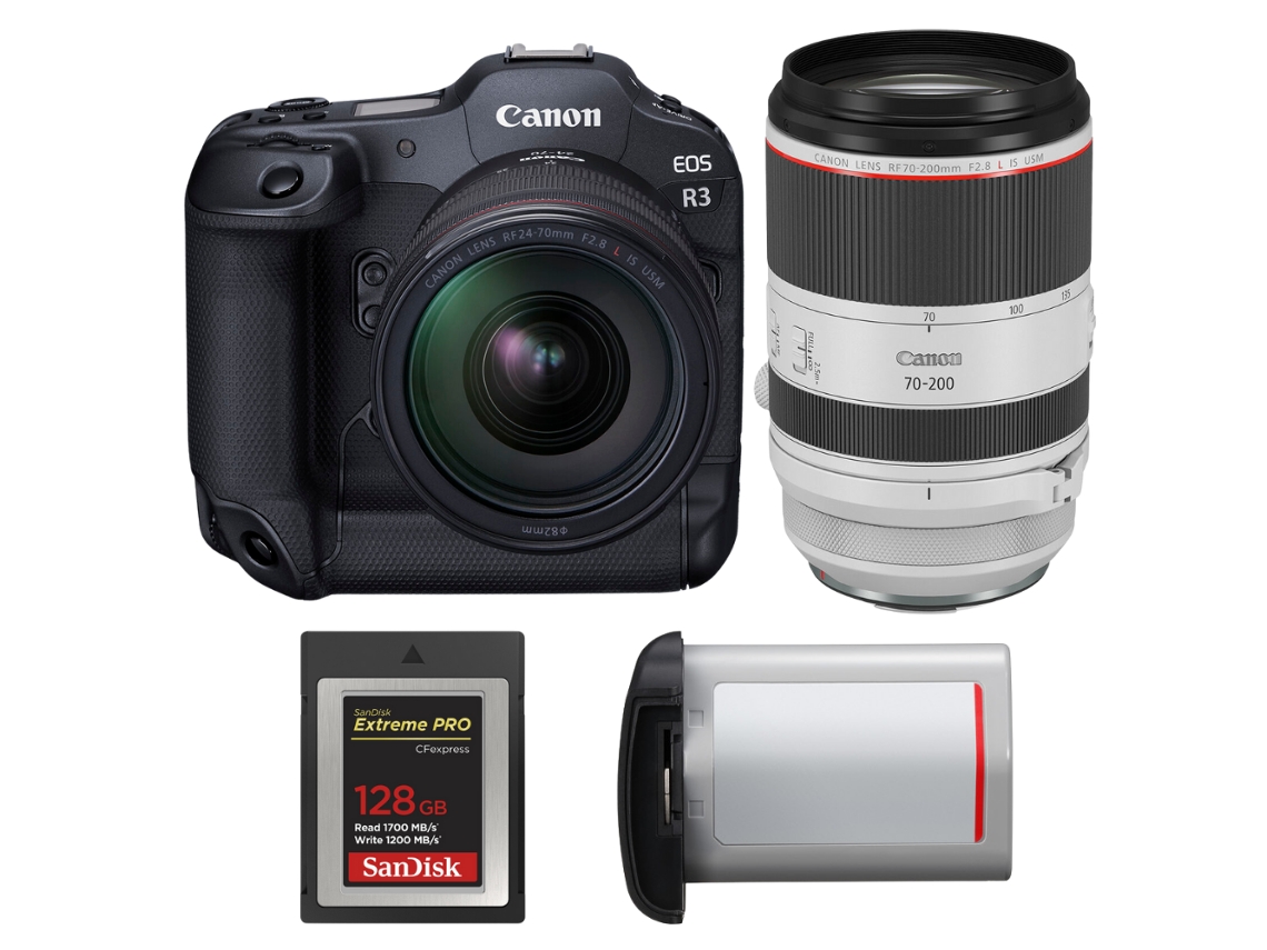 Canon Eos R3 + Rf 24-70mm F/2.8 L Is Usm + Rf 70-200mm F/2.8 L Is Usm + 1 Sandisk 128gb Extreme Pro Cfexpress Type B + Canon Lp- + Ebook Pricedirect