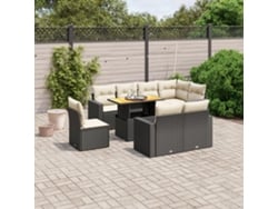 Conjunto de sofá de jardín de 9 piezas con cojines, ratán negro, Dkd Home Decor