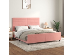 Estructura De Cama Con Cabecero De Terciopelo Rosa 180x200 Cm